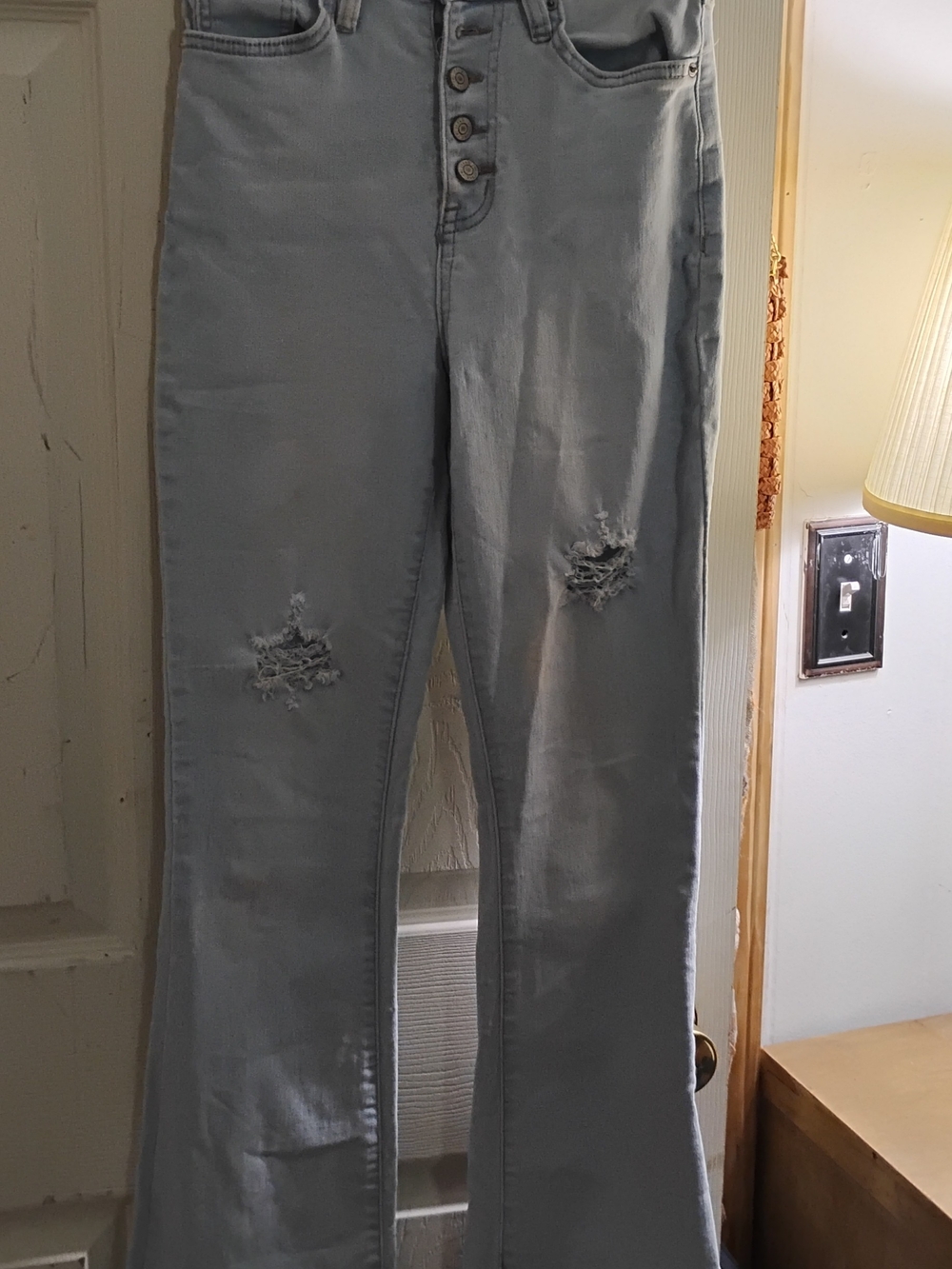 YMI Light Wash Distressed High-Rise Flare Jeans